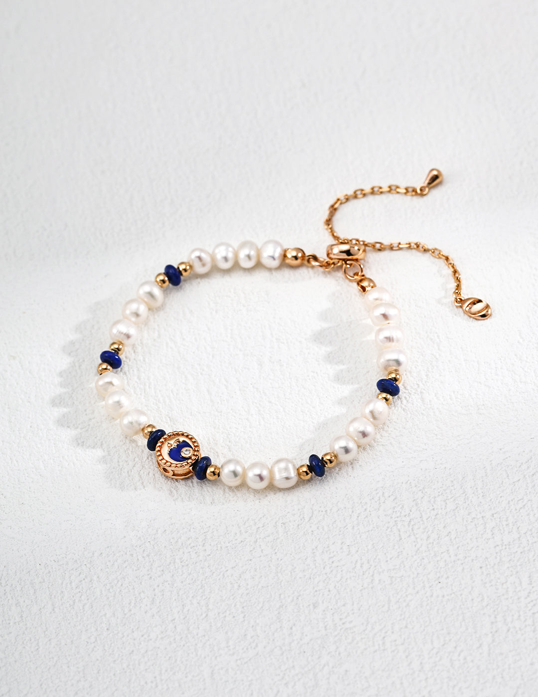 Vintage Sterling Silver Natural Pearl and Lapis Lazuli Bracelet