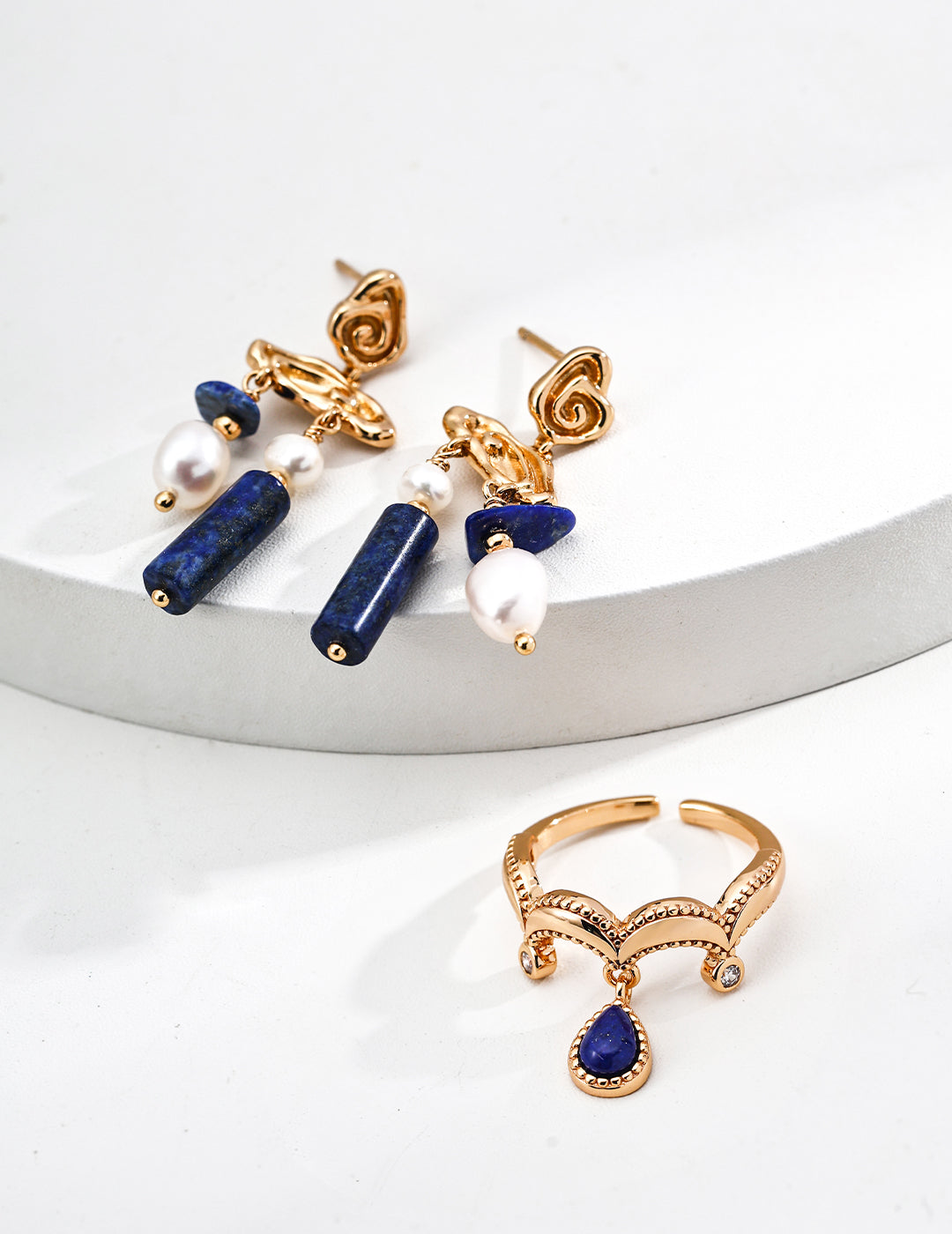Sterling Silver Vintage Natural Lapis Lazuli & Cubic Zirconia Ring