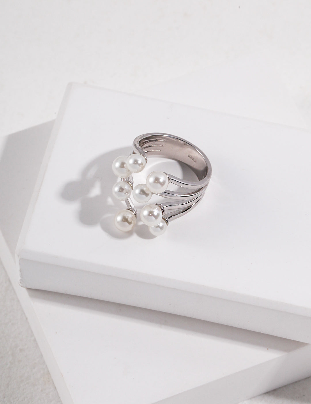 Solid Sterling Silver Bud & Shell Pearl Ring