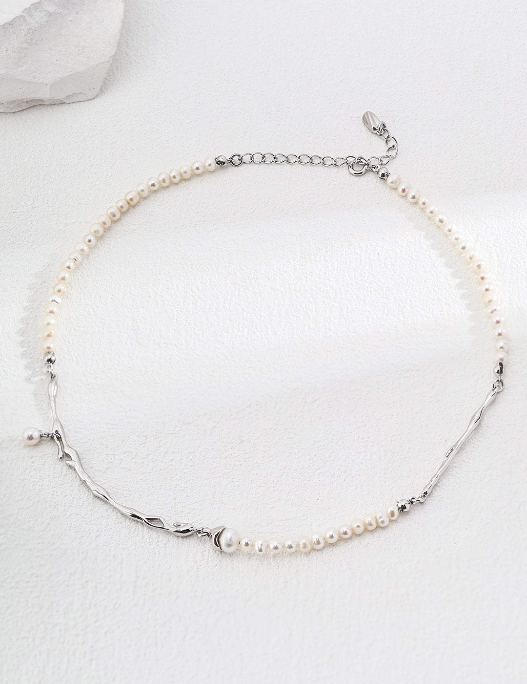 Minimalist Sterling Silver Pearl Necklace