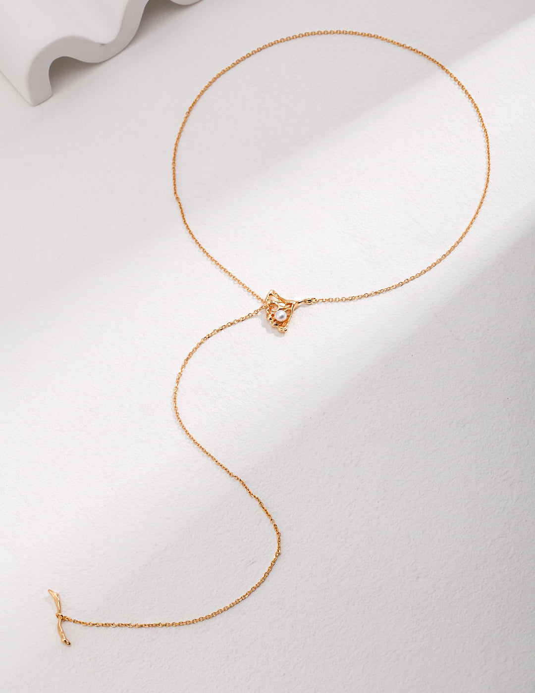 Ginkgo Leaf Collection: Sterling Silver Pearl Necklace