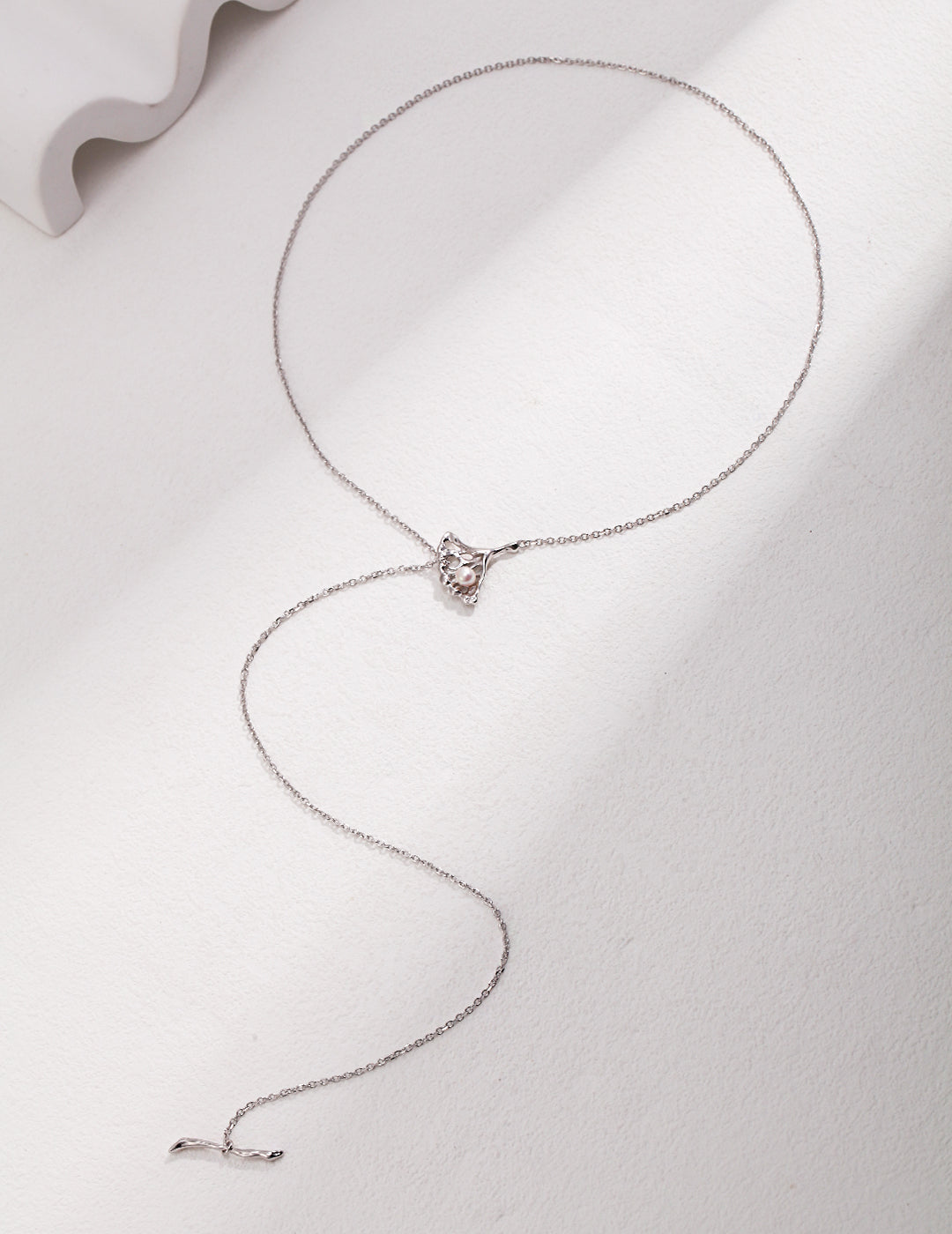 Ginkgo Leaf Collection: Sterling Silver Pearl Necklace