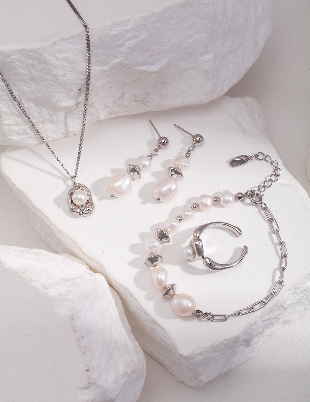 Lava Fluid Design Collection Natural Mother-of-Pearl Sterling Silver Bracelet