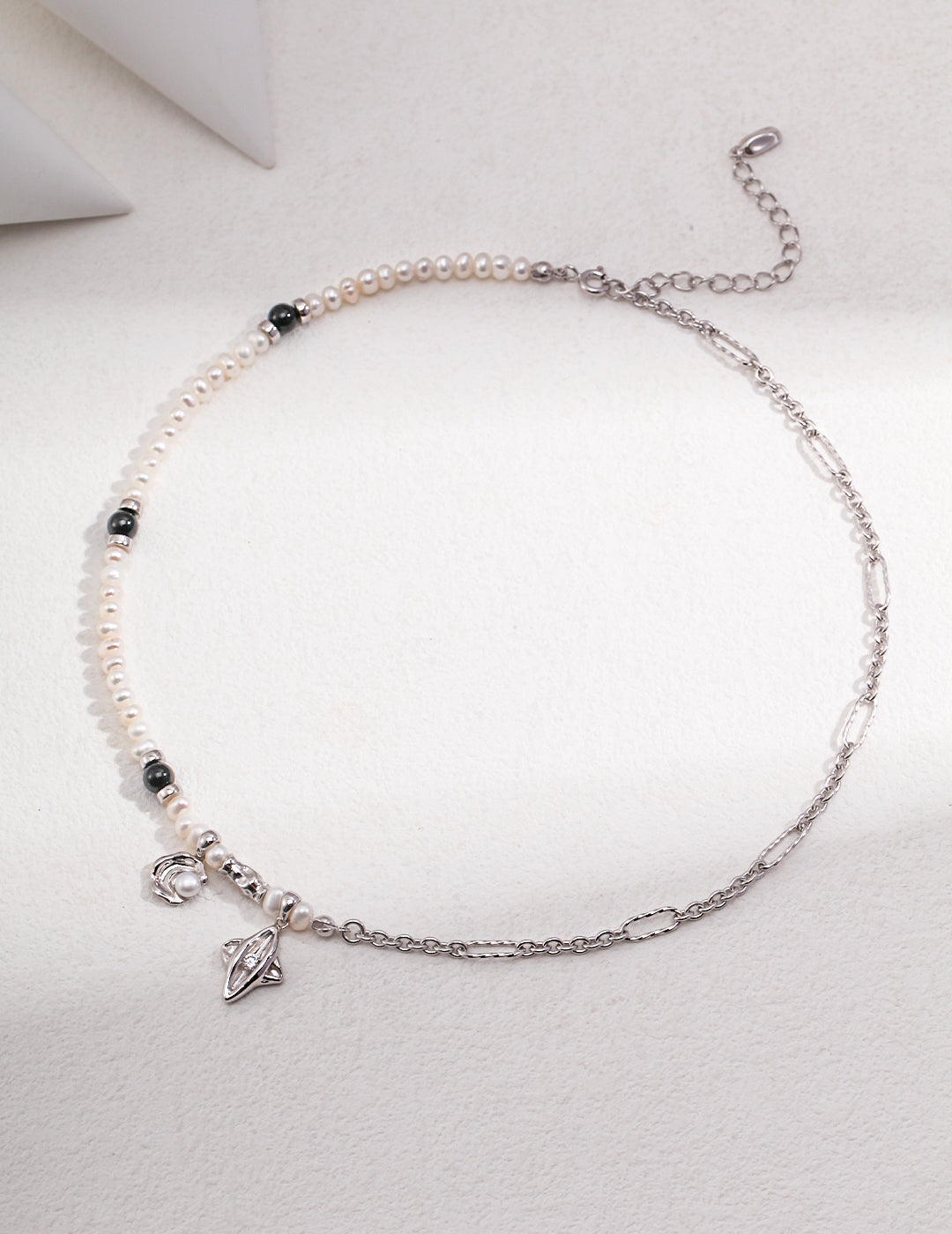 Crescent & Star Design Collection: Sterling Silver Pearl Necklace