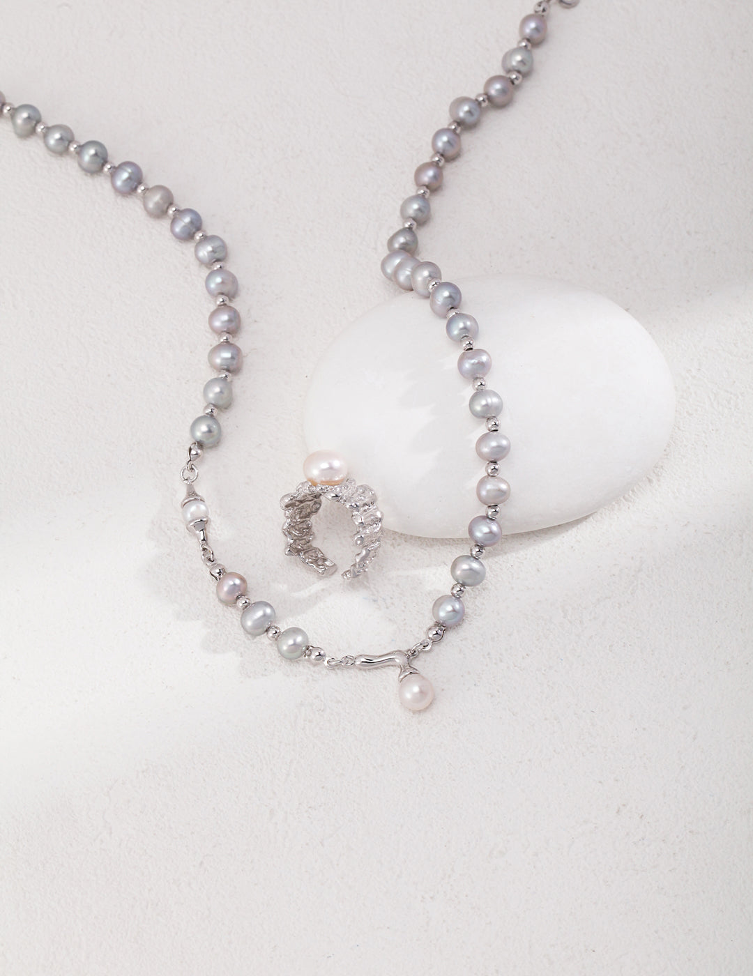 Sterling Silver Grey Pearl Necklace