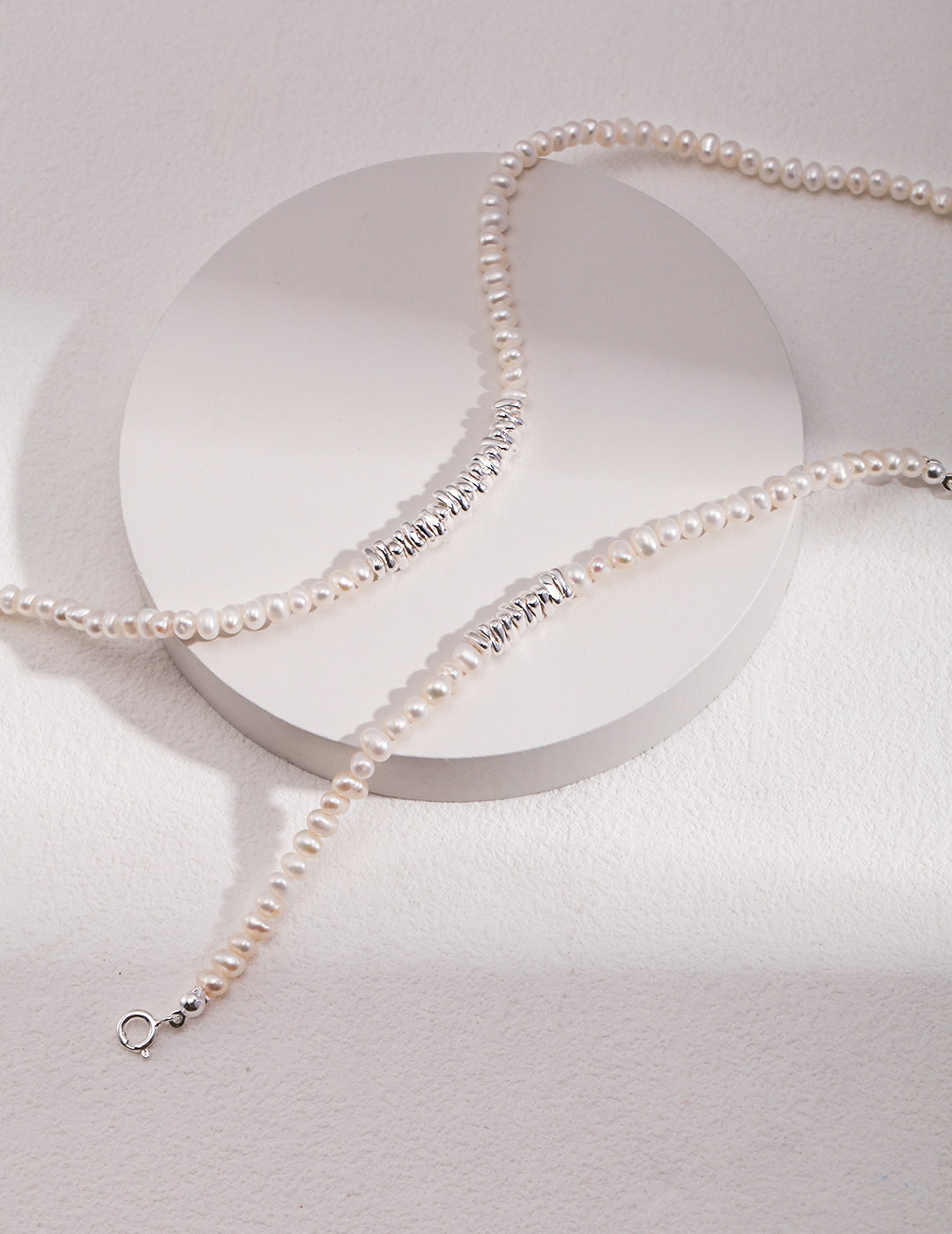 Granulated Sterling Silver Pearl Necklace: Refined Simplicity and Grace