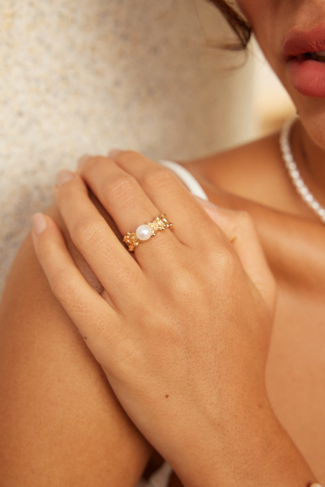 Marine Wave Collection: Solid Sterling Silver & Natural Pearl Ring