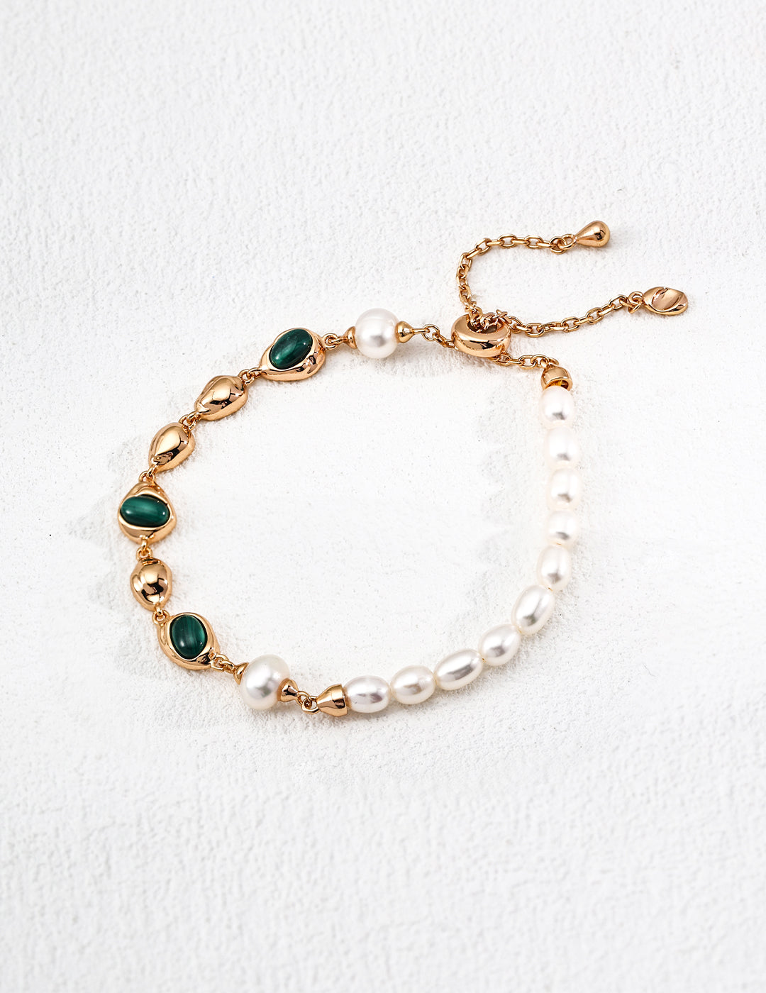 Fashion Sterling Silver Natural Pearl & Malachite Bracelet