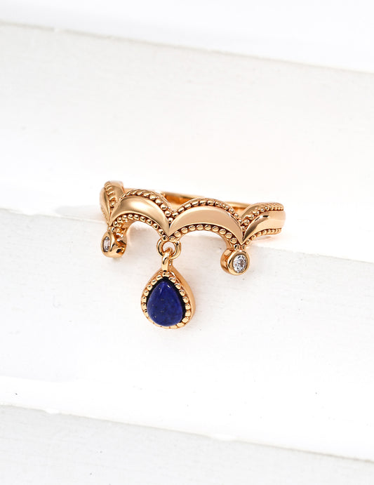 Sterling Silver Vintage Natural Lapis Lazuli & Cubic Zirconia Ring