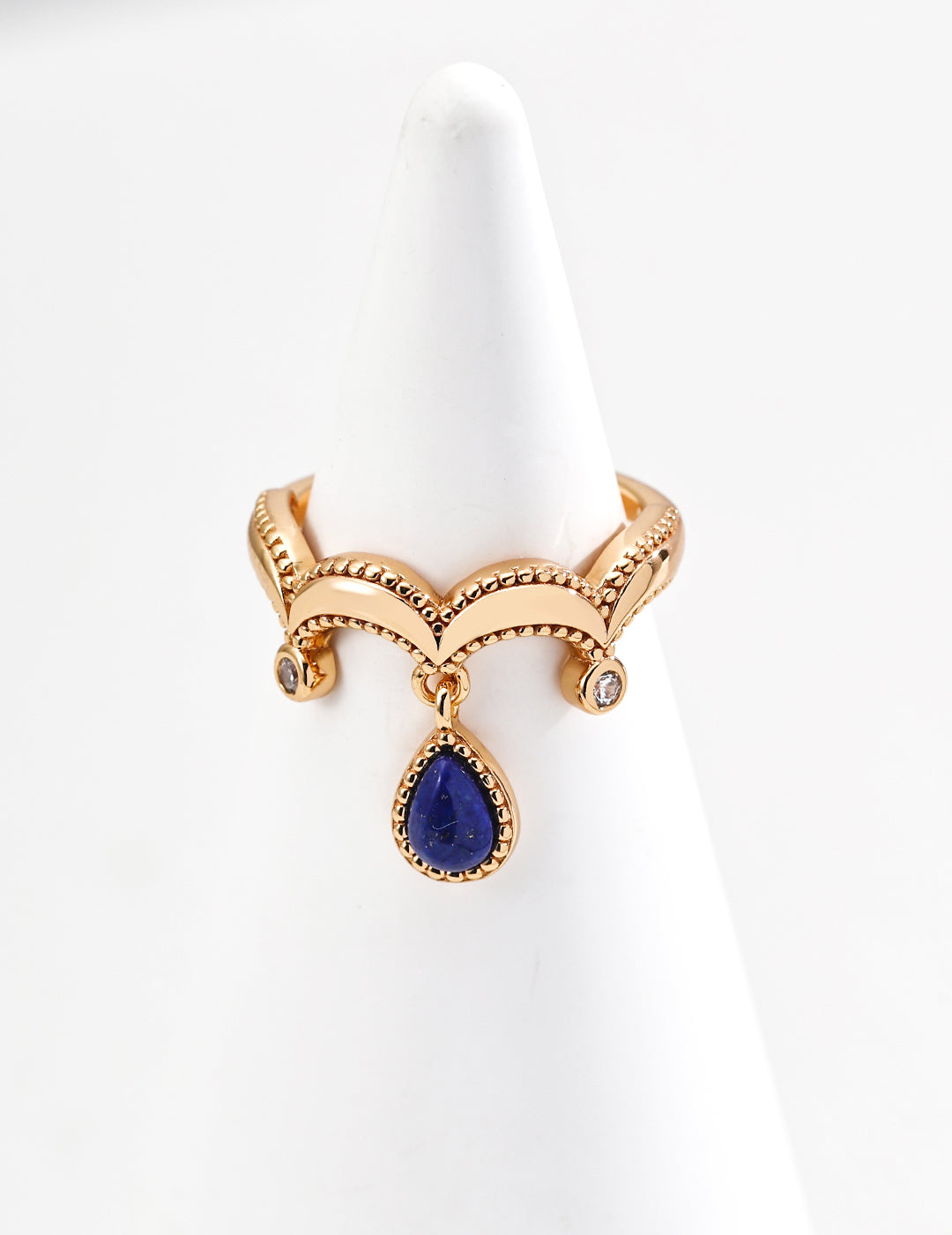 Sterling Silver Vintage Natural Lapis Lazuli & Cubic Zirconia Ring