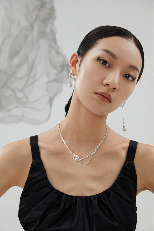 Withered Nest Pearl Necklace in Sterling Silver‌