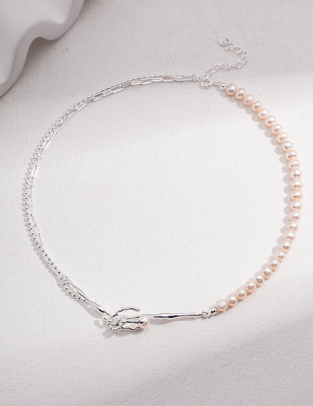 Withered Nest Pearl Necklace in Sterling Silver‌