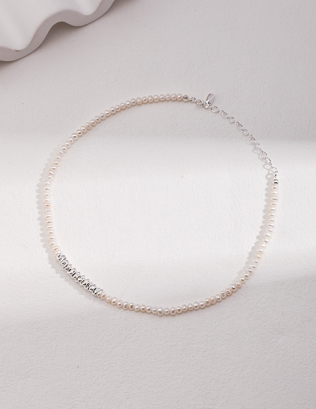 Granulated Sterling Silver Pearl Necklace: Refined Simplicity and Grace