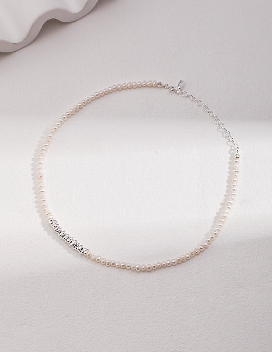 Granulated Sterling Silver Pearl Necklace: Refined Simplicity and Grace