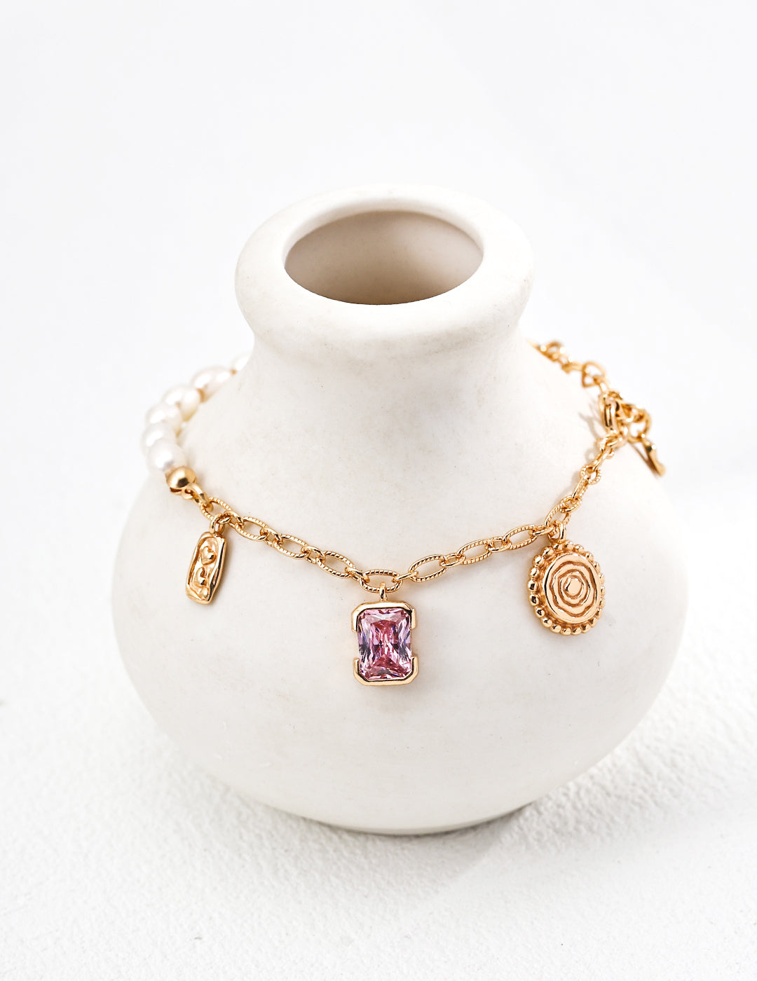 ‌Vintage Style Sterling Silver Natural Pearls & Cubic Zirconia Bracelet (Adjustable)