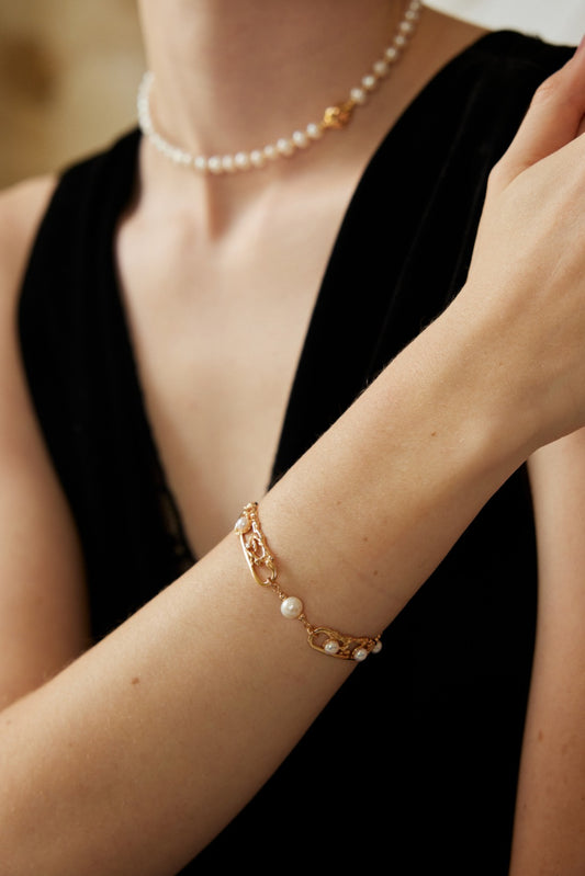 Vintage Sterling Silver Natural Pearl Bracelet