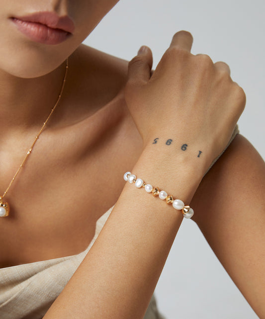 Natural Potato-Shaped Baroque Pearl Sterling Silver Bracelet‌