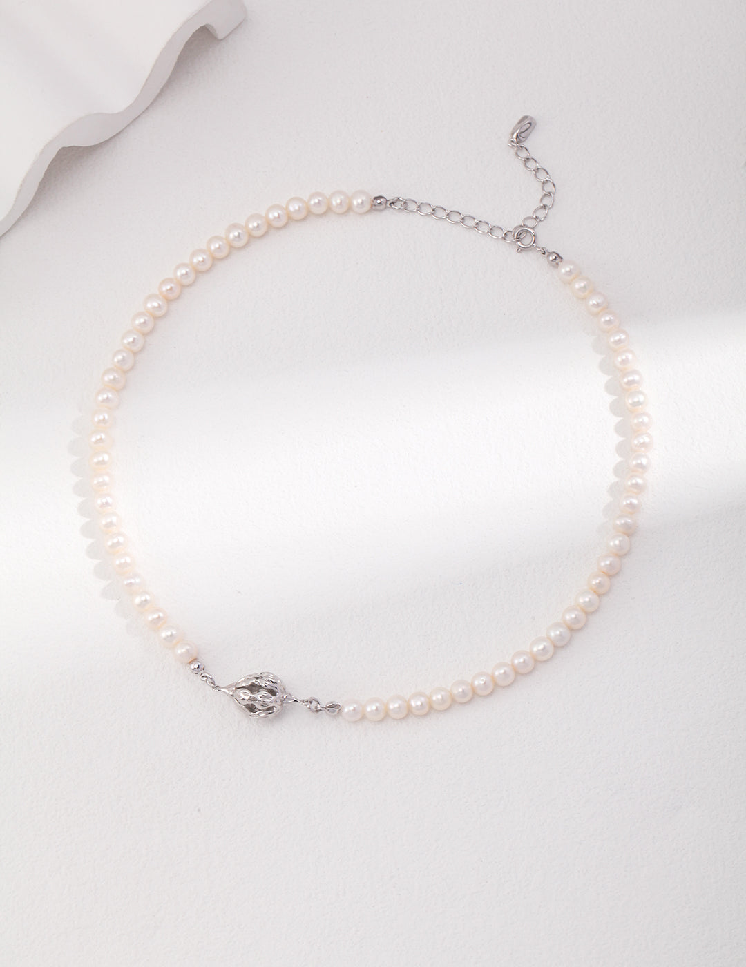 Nature Collection: Floral Cluster Sterling Silver Pearl Necklace