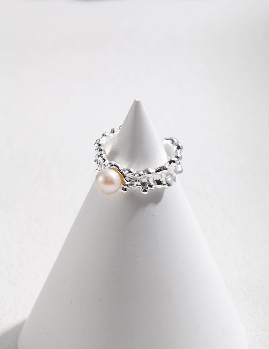 Marine Wave Collection: Solid Sterling Silver & Natural Pearl Ring