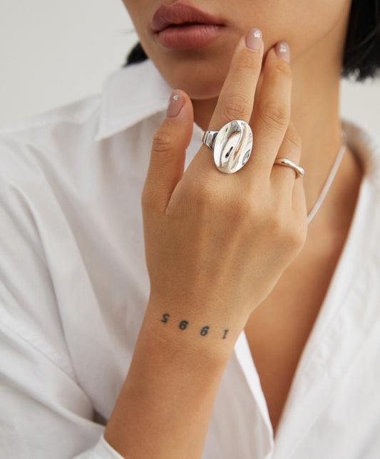 Polished Sterling Silver Ring with Metallic Finish